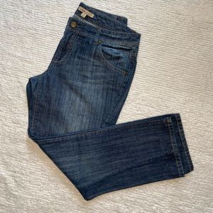 CAbi 8 Denim Jeans Asymmetrical Hem Deep Wash Minimal Stone-washing Distressing